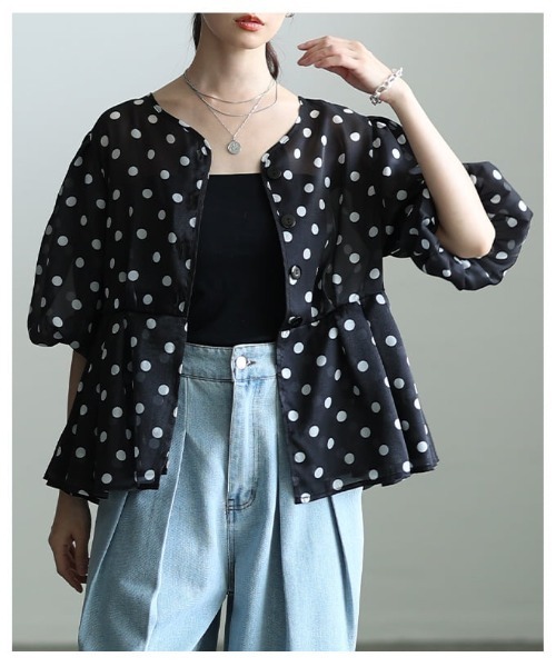Sawa a la mode(サワアラモード)の「ドット柄シアーペプラムブラウス(シャツ/ブラウス・レディース・ブラック・FREE)」の12枚目の写真