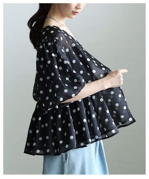 Sawa a la mode(サワアラモード)の「ドット柄シアーペプラムブラウス(シャツ/ブラウス・レディース・ブラック・FREE)」の14枚目の写真