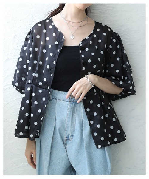Sawa a la mode(サワアラモード)の「ドット柄シアーペプラムブラウス(シャツ/ブラウス・レディース・ブラック・FREE)」の15枚目の写真