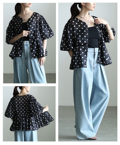 Sawa a la mode(サワアラモード)の「ドット柄シアーペプラムブラウス(シャツ/ブラウス・レディース・ブラック・FREE)」の17枚目の写真
