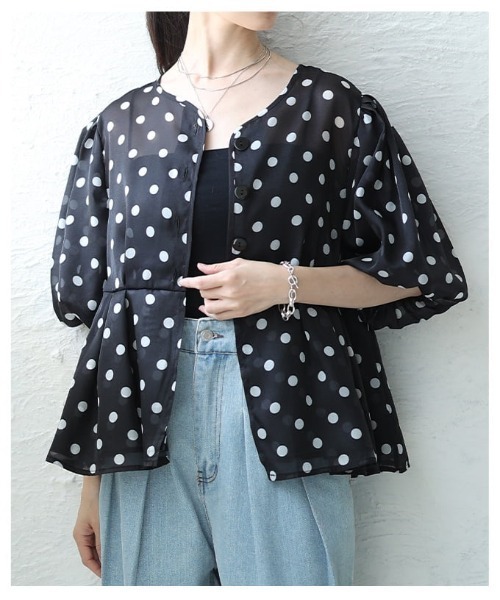 Sawa a la mode(サワアラモード)の「ドット柄シアーペプラムブラウス(シャツ/ブラウス・レディース・ブラック・FREE)」の18枚目の写真