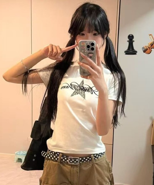 HALEY PESCA(ヘーリーペスカ)の「HALEY PESCA/レオパード柄星グラフィックプリントTシャツ(Tシャツ/カットソー・レディース・ホワイト・SMALL)」の6枚目の写真