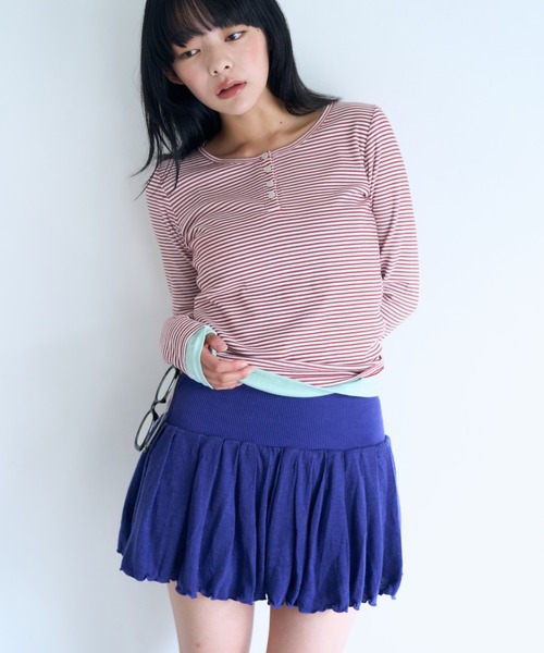 common gull products.(コモンガルプロダクツ)の「ひとえふたえパックロンtee(Tシャツ/カットソー・レディース・パープル系/チャコール/レッド系/ミント/ネイビー/サックスブルー・SMALL/MEDIUM/LARGE)」の6枚目の写真