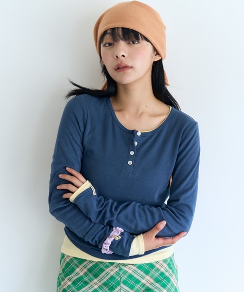 common gull products.(コモンガルプロダクツ)の「ひとえふたえパックロンtee(Tシャツ/カットソー・レディース・パープル系/チャコール/レッド系/ミント/ネイビー/サックスブルー・SMALL/MEDIUM/LARGE)」の1枚目の写真