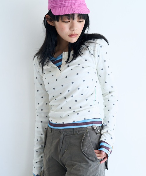 common gull products.(コモンガルプロダクツ)の「ひとえふたえパックロンtee(Tシャツ/カットソー・レディース・パープル系/チャコール/レッド系/ミント/ネイビー/サックスブルー・SMALL/MEDIUM/LARGE)」の4枚目の写真