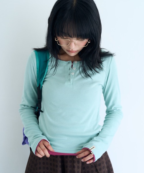 common gull products.(コモンガルプロダクツ)の「ひとえふたえパックロンtee(Tシャツ/カットソー・レディース・パープル系/チャコール/レッド系/ミント/ネイビー/サックスブルー・SMALL/MEDIUM/LARGE)」の3枚目の写真
