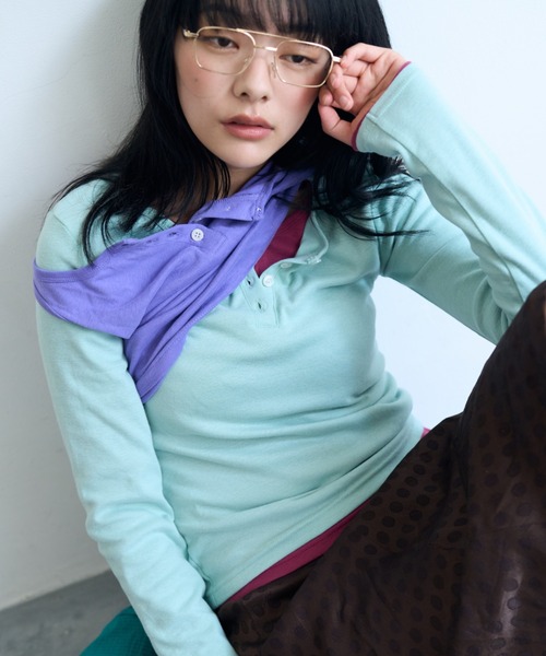 common gull products.(コモンガルプロダクツ)の「ひとえふたえパックロンtee(Tシャツ/カットソー・レディース・パープル系/チャコール/レッド系/ミント/ネイビー/サックスブルー・SMALL/MEDIUM/LARGE)」の16枚目の写真