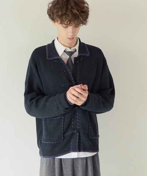 PBLIM（ページボーイリム）の「《UNISEX》チャイナポロニット（ニット/セーター・レディース・アイボリー/チャコールグレー・FREE）」の20枚目の写真