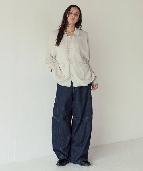 PBLIM（ページボーイリム）の「《UNISEX》チャイナポロニット（ニット/セーター・レディース・アイボリー/チャコールグレー・FREE）」の6枚目の写真