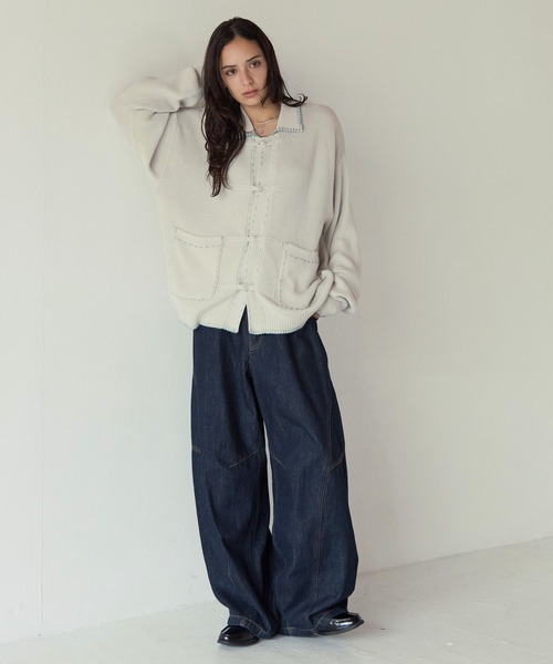 PBLIM（ページボーイリム）の「《UNISEX》チャイナポロニット（ニット/セーター・レディース・アイボリー/チャコールグレー・FREE）」の7枚目の写真