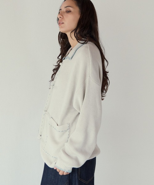 PBLIM（ページボーイリム）の「《UNISEX》チャイナポロニット（ニット/セーター・レディース・アイボリー/チャコールグレー・FREE）」の4枚目の写真