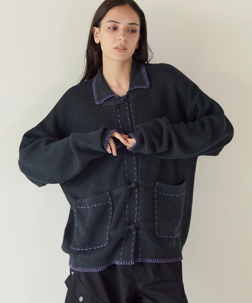 PBLIM（ページボーイリム）の「《UNISEX》チャイナポロニット（ニット/セーター・レディース・アイボリー/チャコールグレー・FREE）」の10枚目の写真