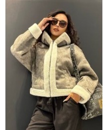 Desigual | Eco-leather faux fur trim short coat / エコレザーファーファーゴート ショート丈コート(その他アウター)