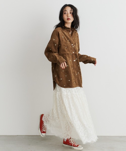Unitage(ユニテージ)の「刺繍コーデュロイシャツ(シャツ/ブラウス・レディース・ブラウン/アイボリー・FREE)」の19枚目の写真