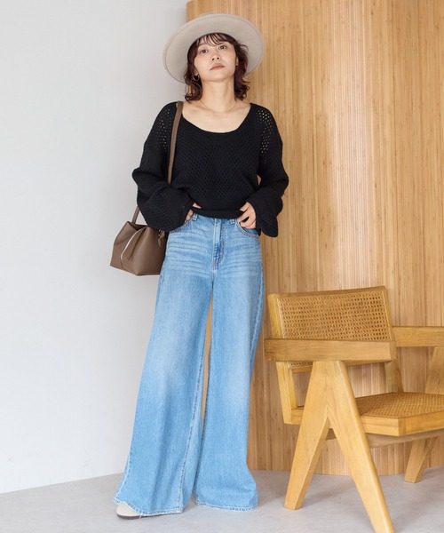 gossara（ゴサラ）の「【gossara ヘルシーに着こなす】キャミ付き深V透かし編みニット（ニット/セーター・レディース・ブラック/ブラウン/ライトベージュ・FREE）」の11枚目の写真