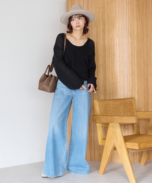 gossara（ゴサラ）の「【gossara ヘルシーに着こなす】キャミ付き深V透かし編みニット（ニット/セーター・レディース・ブラック/ブラウン/ライトベージュ・FREE）」の12枚目の写真
