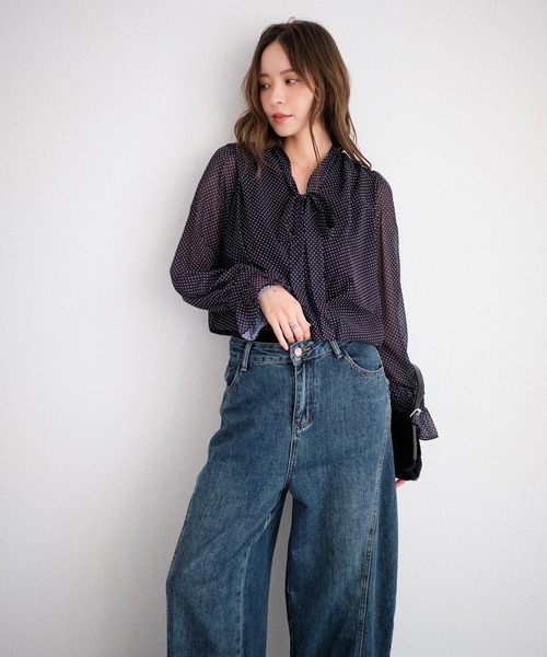 murea(ミュレア)の「ドット柄シアーボウタイカシュクールブラウス(シャツ/ブラウス・レディース・ブラウン/ブラック・FREE)」の3枚目の写真