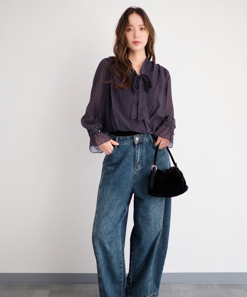 murea(ミュレア)の「ドット柄シアーボウタイカシュクールブラウス(シャツ/ブラウス・レディース・ブラウン/ブラック・FREE)」の7枚目の写真