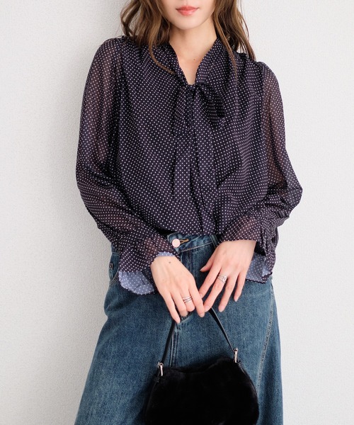 murea(ミュレア)の「ドット柄シアーボウタイカシュクールブラウス(シャツ/ブラウス・レディース・ブラウン/ブラック・FREE)」の9枚目の写真