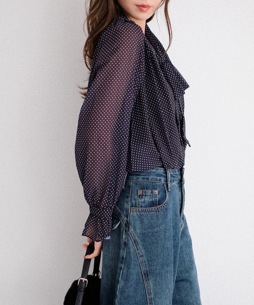 murea(ミュレア)の「ドット柄シアーボウタイカシュクールブラウス(シャツ/ブラウス・レディース・ブラウン/ブラック・FREE)」の10枚目の写真