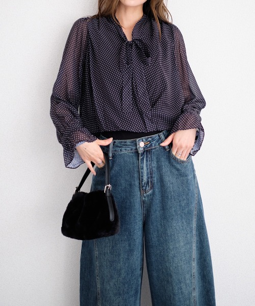 murea(ミュレア)の「ドット柄シアーボウタイカシュクールブラウス(シャツ/ブラウス・レディース・ブラウン/ブラック・FREE)」の12枚目の写真