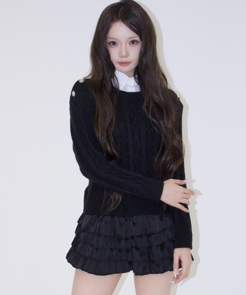 REINE NOIRE(レーヌノワール)の「Cherie Collar Knit. / シェリーカラーニット(ニット/セーター・レディース・ブラック・FREE)」の1枚目の写真
