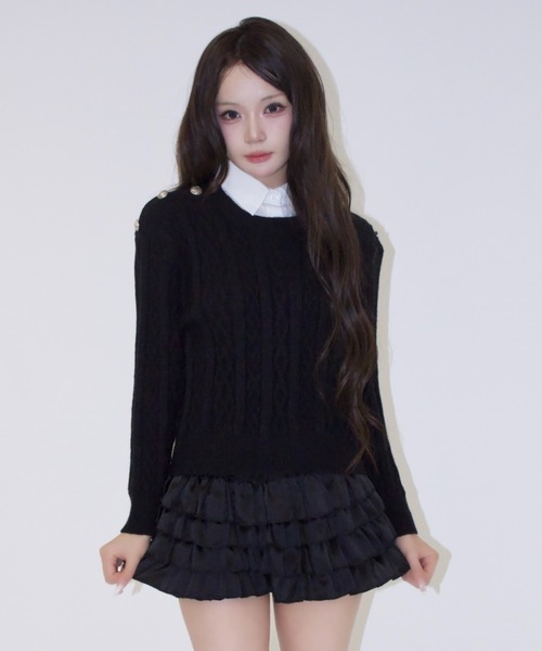 REINE NOIRE(レーヌノワール)の「Cherie Collar Knit. / シェリーカラーニット(ニット/セーター・レディース・ブラック・FREE)」の2枚目の写真