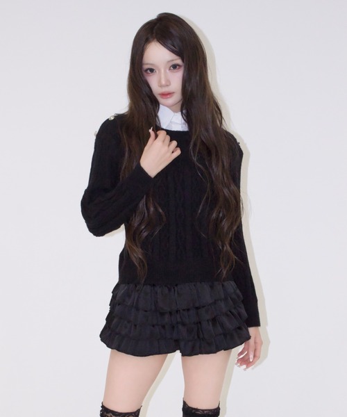 REINE NOIRE(レーヌノワール)の「Cherie Collar Knit. / シェリーカラーニット(ニット/セーター・レディース・ブラック・FREE)」の4枚目の写真