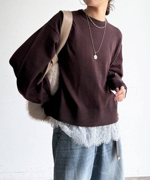 DouDou(ドゥドゥ)の「【WEB限定】レースキャミ+ニットセット(ニット/セーター・レディース・ブラウン/ブラック/チャコールグレー・FREE)」の3枚目の写真