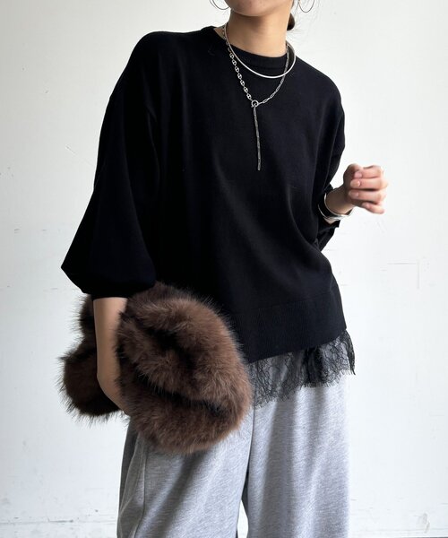 DouDou(ドゥドゥ)の「【WEB限定】レースキャミ+ニットセット(ニット/セーター・レディース・ブラウン/ブラック/チャコールグレー・FREE)」の2枚目の写真