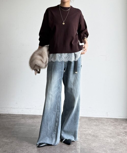 DouDou(ドゥドゥ)の「【WEB限定】レースキャミ+ニットセット(ニット/セーター・レディース・ブラウン/ブラック/チャコールグレー・FREE)」の22枚目の写真