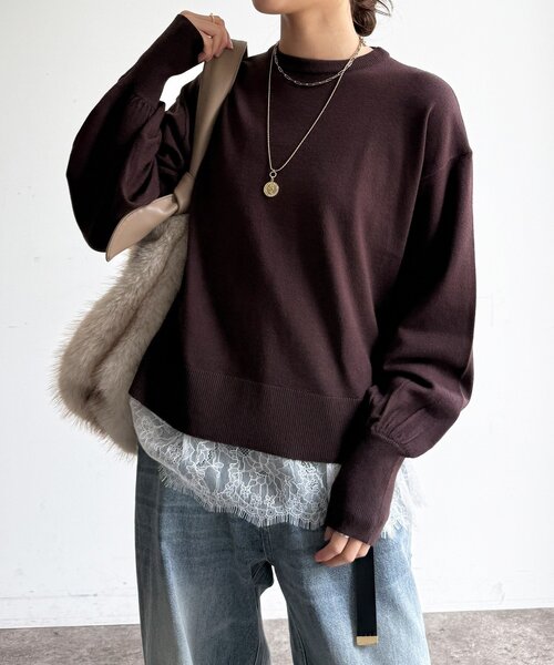 DouDou(ドゥドゥ)の「【WEB限定】レースキャミ+ニットセット(ニット/セーター・レディース・ブラウン/ブラック/チャコールグレー・FREE)」の16枚目の写真