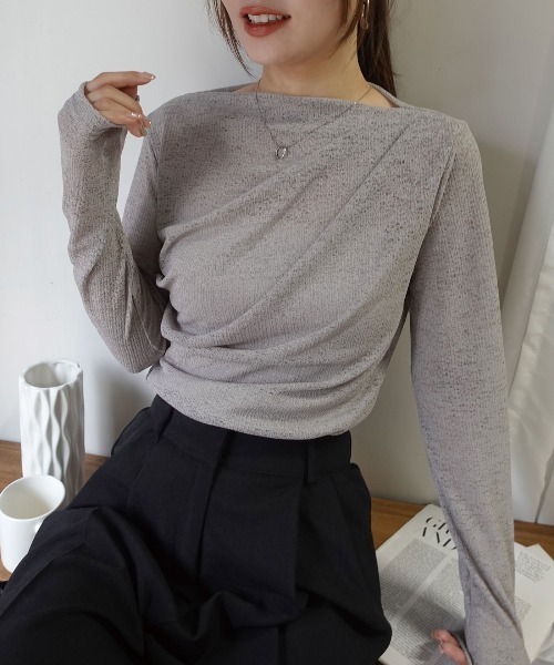 CORNERS(コーナーズ)の「カットレースドレープトップス(Tシャツ/カットソー・レディース・グレー/ホワイト/ブラック・M)」の1枚目の写真