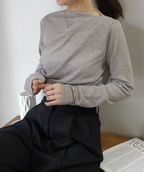 CORNERS(コーナーズ)の「カットレースドレープトップス(Tシャツ/カットソー・レディース・グレー/ホワイト/ブラック・M)」の5枚目の写真