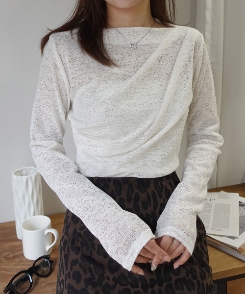 CORNERS(コーナーズ)の「カットレースドレープトップス(Tシャツ/カットソー・レディース・グレー/ホワイト/ブラック・M)」の15枚目の写真