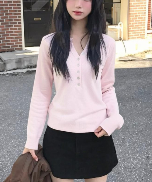 VIVID LADY(ビビッドレディー)の「メロウ ヘンリーネック ニットトップス(ニット/セーター・レディース・チャコールグレー/レッド/ピンク/ネイビー/グリーン/ブラック/ベージュ/ブラウン/ライトブルー/パープル/アイボリー・FREE)」の22枚目の写真