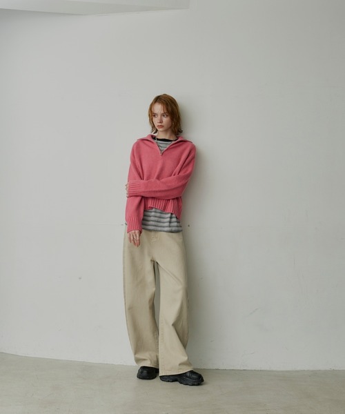 uchi.(ウチ)の「ハーフジップハイネックニットプルオーバー(ニット/セーター・レディース・イエロー/アイボリー/ピンク/グレー・FREE)」の20枚目の写真