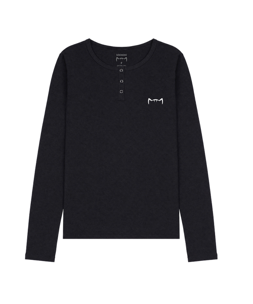 KIKIMIMI（キキミミ）の「キティ スモールロゴ スリムヘンリーネック ロングスリーブ (ブラック)（Tシャツ/カットソー・レディース・ブラック・FREE）」の3枚目の写真