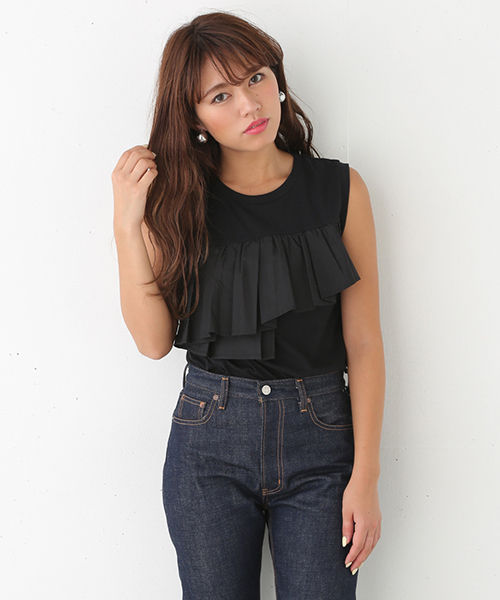 SLY（スライ）の「ノースリフリルT/T-S（タンクトップ・レディース・トップグレー/ホワイト/ブラック・FREE）」の3枚目の写真