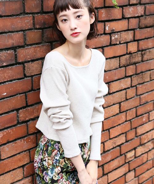 LOWRYS FARM(ローリーズファーム)の「テレコマエボタンLS 770486 (Tシャツ/カットソー・レディース・アイボリー/ネイビー/パープル/ブルー・MEDIUM/LARGE)」の1枚目の写真