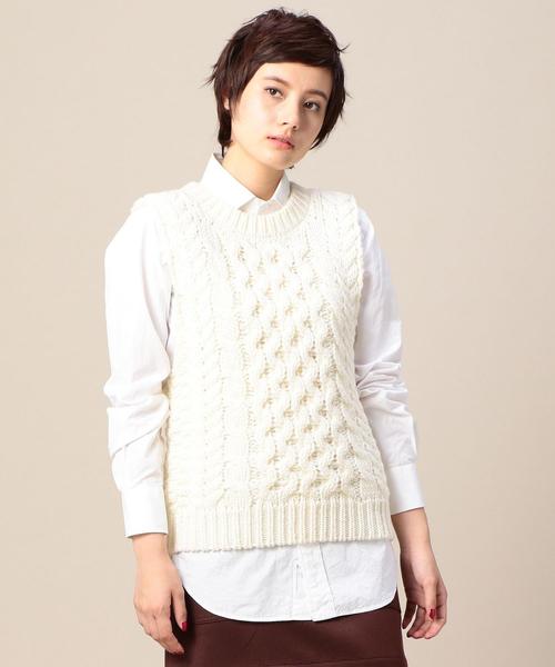 BEAUTY&YOUTH UNITED ARROWS(ビューティーアンドユースユナイテッドアローズ)の「BY ウールケーブルベスト ◆(ベスト・レディース・オフホワイト/ライトグレー・FREE)」の1枚目の写真