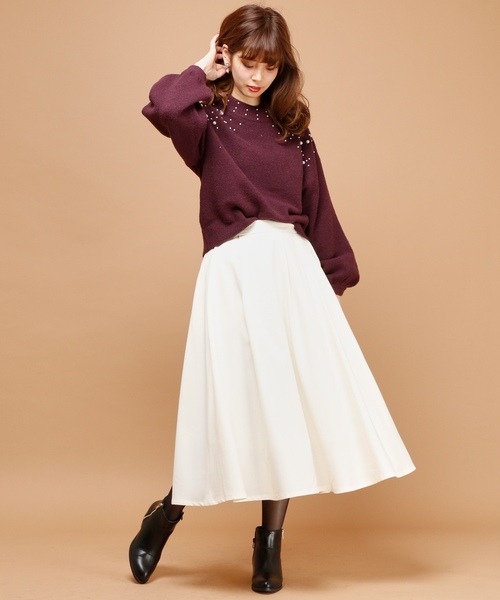 natural couture(ナチュラルクチュール)の「タックロングスカート(スカート・レディース・パープル/アイボリー/テラコッタ・FREE)」の4枚目の写真