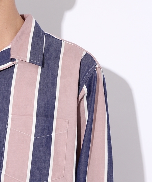 niko and...（ニコアンド）の「Nワイドストライプオープンカラーシャツ【niko and ...】（シャツ/ブラウス・メンズ・グリーン/ピンク・MEDIUM/LARGE）」の6枚目の写真