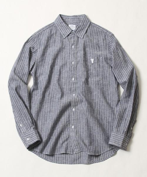 coen(コーエン)の「綿麻ストライプレギュラーカラーシャツ(シャツ/ブラウス・メンズ・ホワイト/ネイビー・X-LARGE/SMALL/MEDIUM/LARGE)」の1枚目の写真