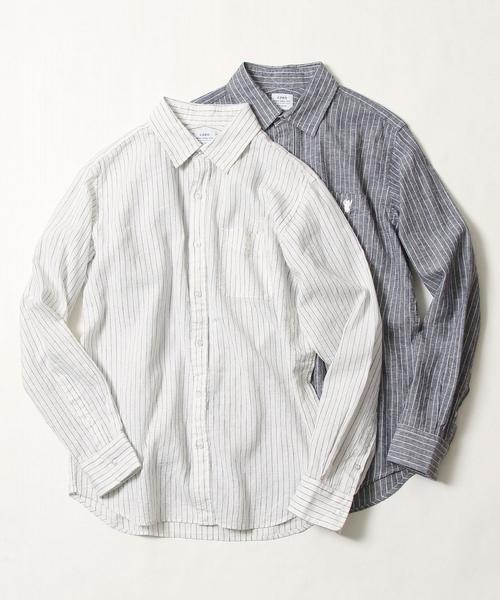 coen(コーエン)の「綿麻ストライプレギュラーカラーシャツ(シャツ/ブラウス・メンズ・ホワイト/ネイビー・X-LARGE/SMALL/MEDIUM/LARGE)」の2枚目の写真