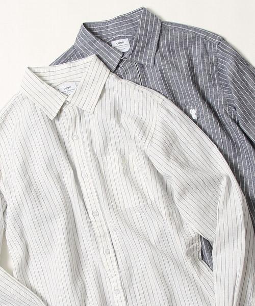 coen(コーエン)の「綿麻ストライプレギュラーカラーシャツ(シャツ/ブラウス・メンズ・ホワイト/ネイビー・X-LARGE/SMALL/MEDIUM/LARGE)」の11枚目の写真