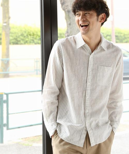 coen(コーエン)の「綿麻ストライプレギュラーカラーシャツ(シャツ/ブラウス・メンズ・ホワイト/ネイビー・X-LARGE/SMALL/MEDIUM/LARGE)」の8枚目の写真