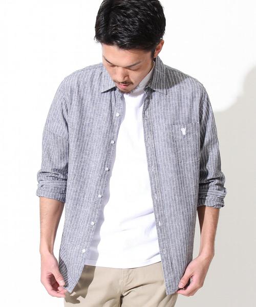 coen(コーエン)の「綿麻ストライプレギュラーカラーシャツ(シャツ/ブラウス・メンズ・ホワイト/ネイビー・X-LARGE/SMALL/MEDIUM/LARGE)」の4枚目の写真