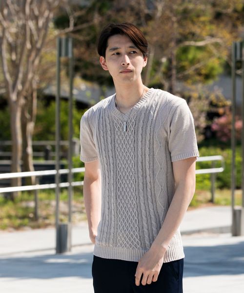TopIsm(トップイズム)の「綿麻リネン Vネックフィッシャーマンニット セーター(ニット/セーター・メンズ・ホワイト/ネイビー/ブルー/グレー系その他/レッド系その他/ベージュ/ブラック系その他/ブルー系その他/ブラック・M/L/LL)」の5枚目の写真