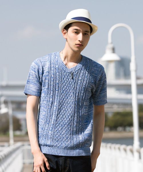 TopIsm(トップイズム)の「綿麻リネン Vネックフィッシャーマンニット セーター(ニット/セーター・メンズ・ホワイト/ネイビー/ブルー/グレー系その他/レッド系その他/ベージュ/ブラック系その他/ブルー系その他/ブラック・M/L/LL)」の8枚目の写真